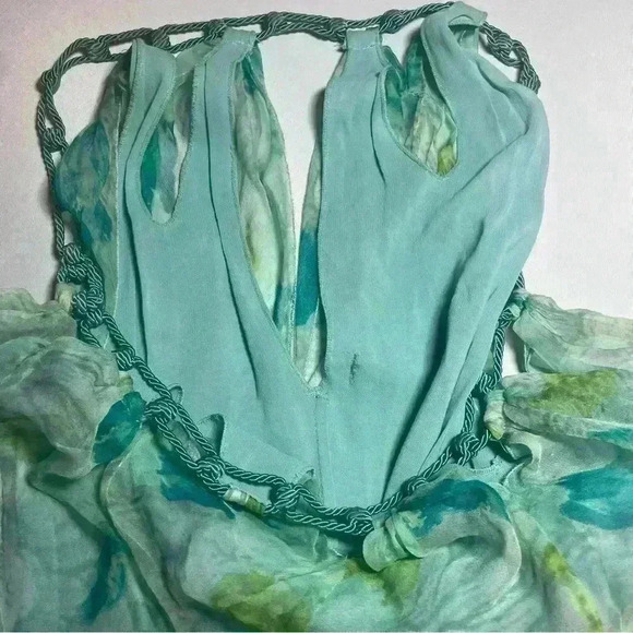 90s y2k Slip Dress Ruffle 44 10 Chiffon Cutout Floral Cocktail ALBERTA FERRETTI - Picture 8 of 14